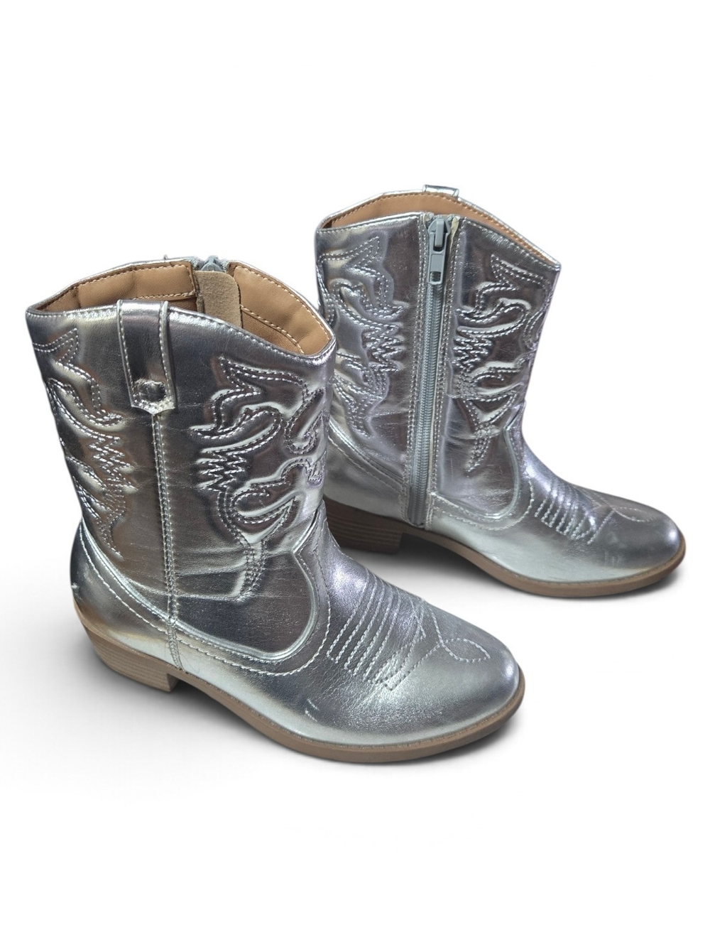 Kids Metallic Silver Western Zip Boots